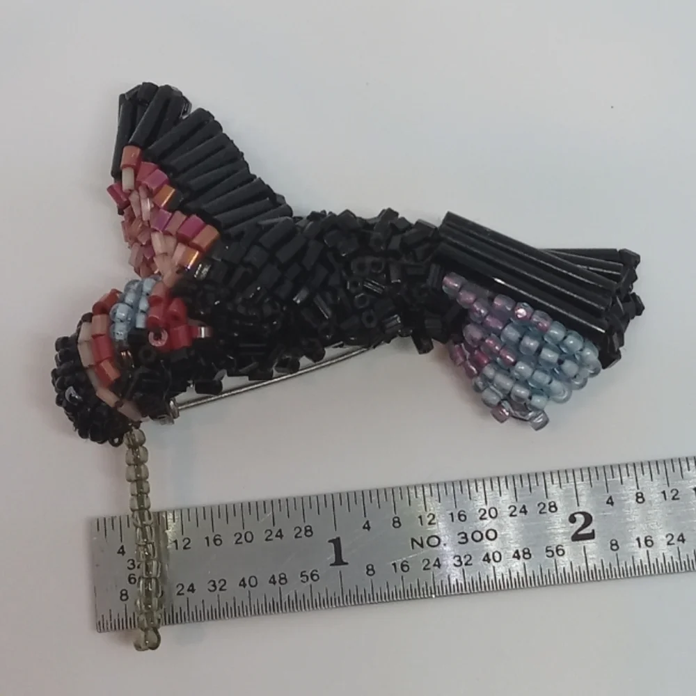 * vintage antique handmade seed beaded Hummingbird brooch pin